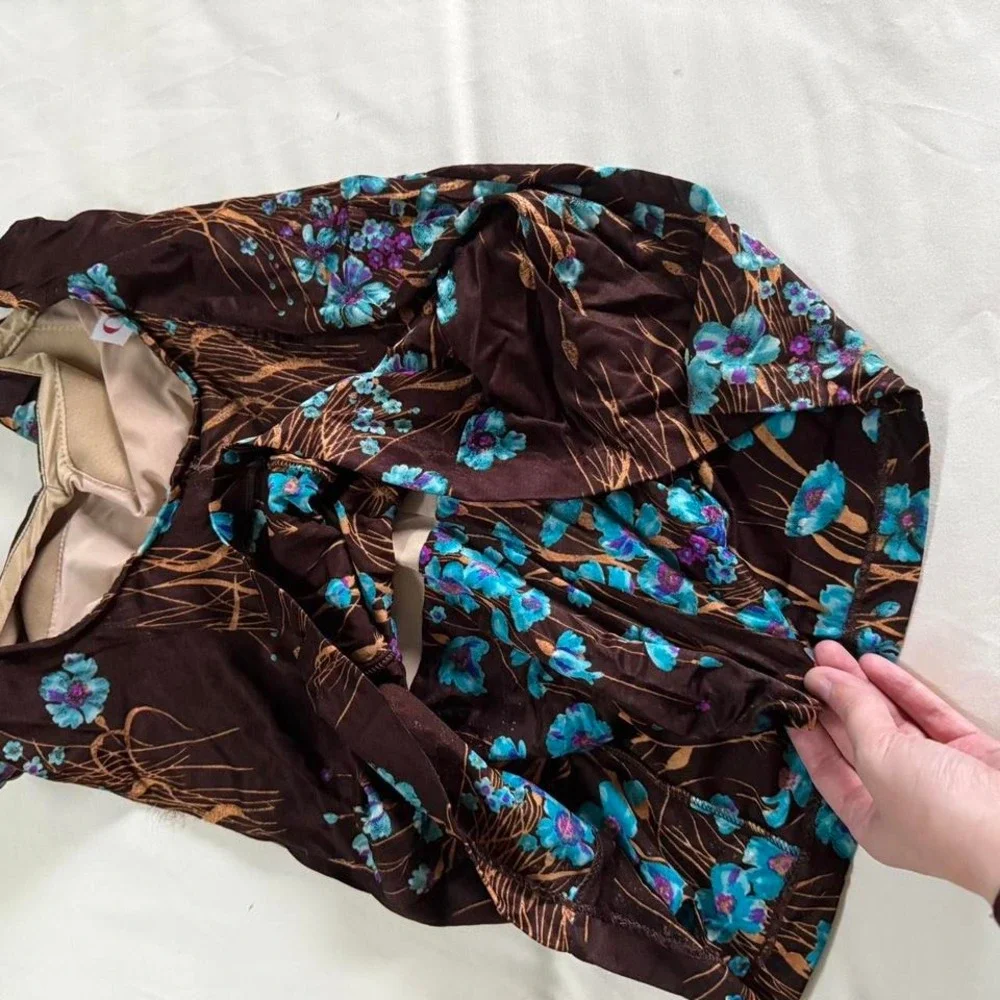 brown floral 70s brown‎ floral mini swim dress cole of california
